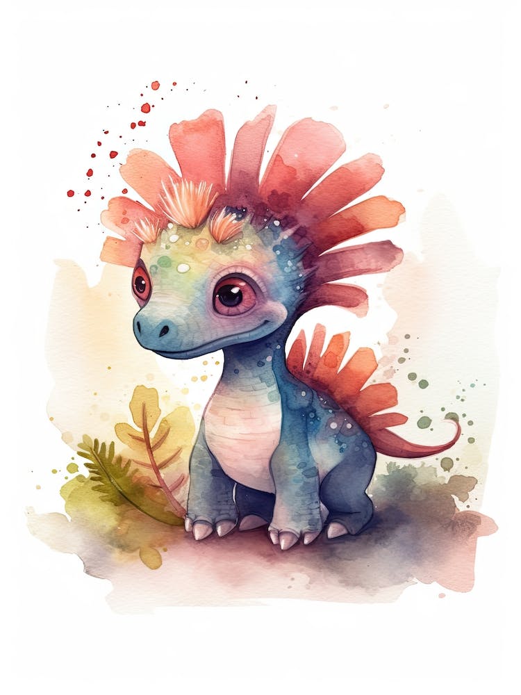 Spinosaurus Cute Dinosaur Watercolour 1