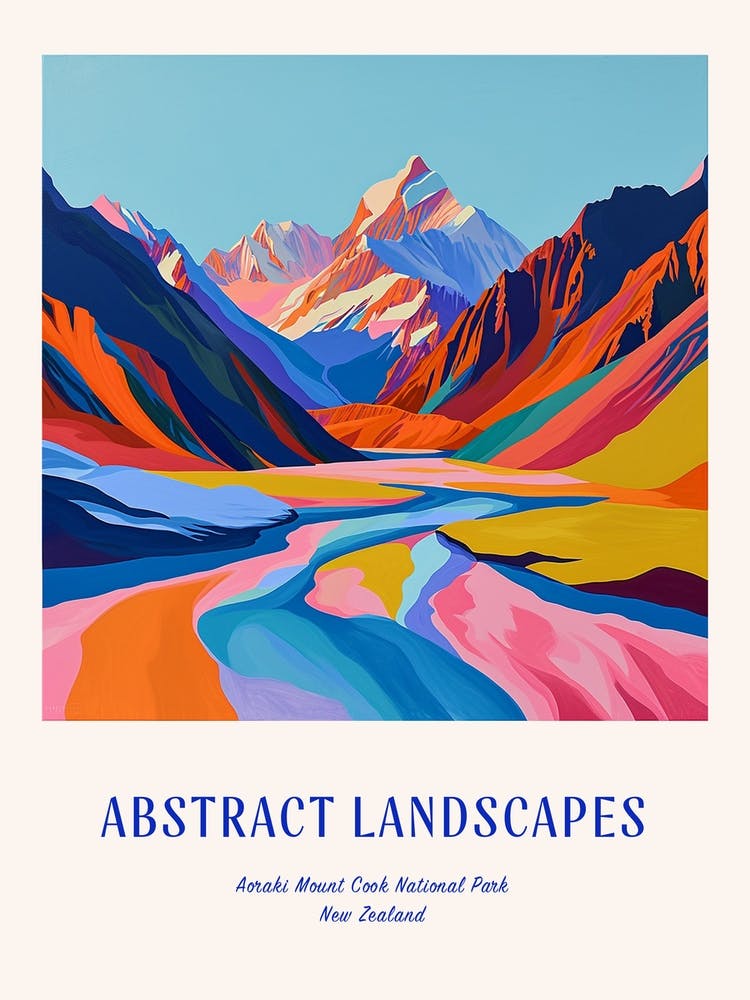 Colourful Abstract Aorak Imount Cook National Park New Zealand 2 Poster Blue