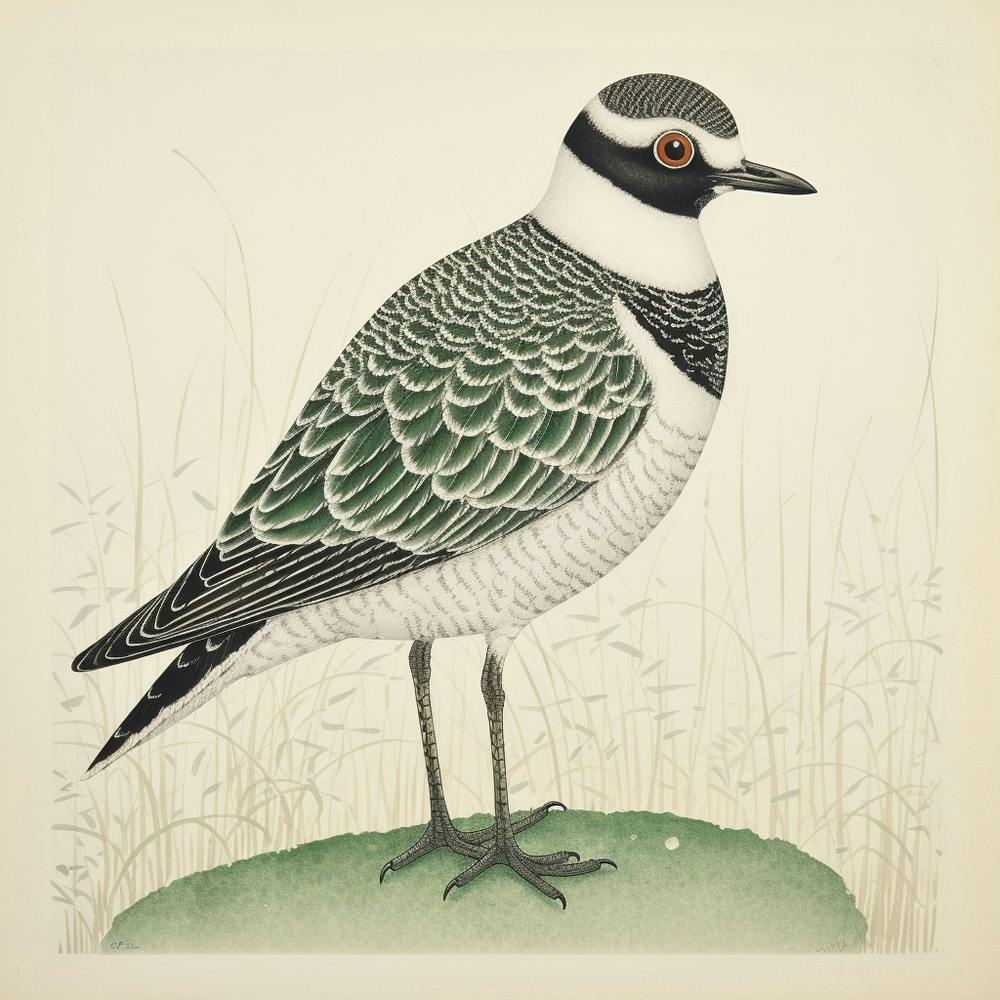 Ohara Koson Inspired Bird Painting Grey Plover 2 Square
