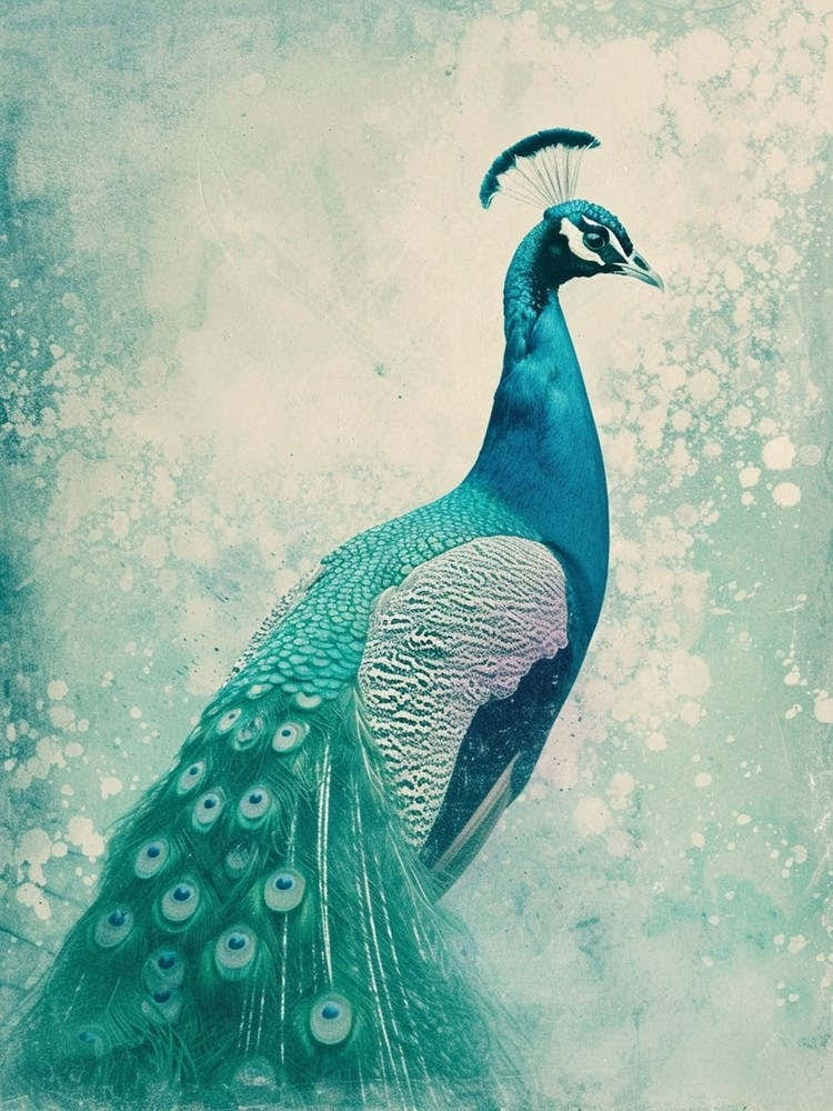 Peacock Vintage Cyanotype Portrait Inspired Turquoise 2