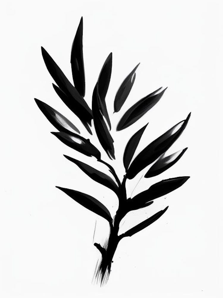 Branche d'Olivier 1 Symbole - Peinture Noir Et Blanc