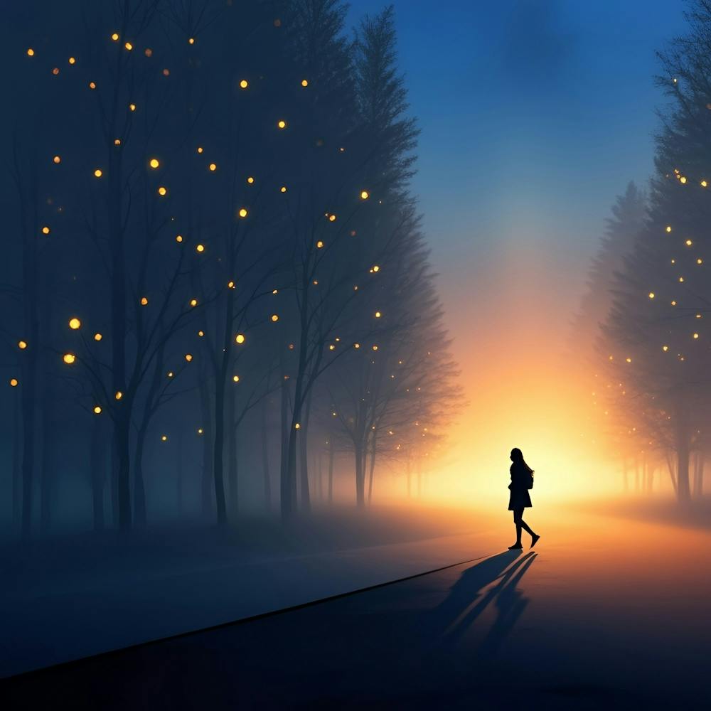 Girl Walking In The Forest