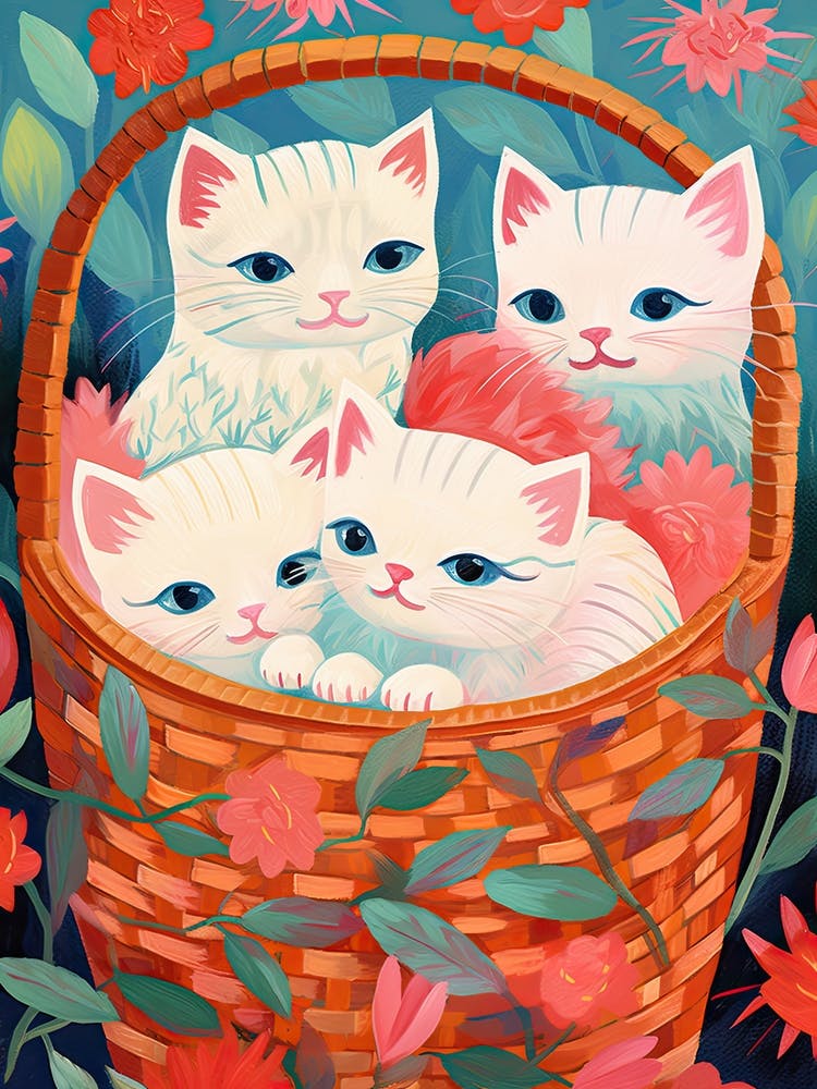White Kittens In A Basket Kitsch 4