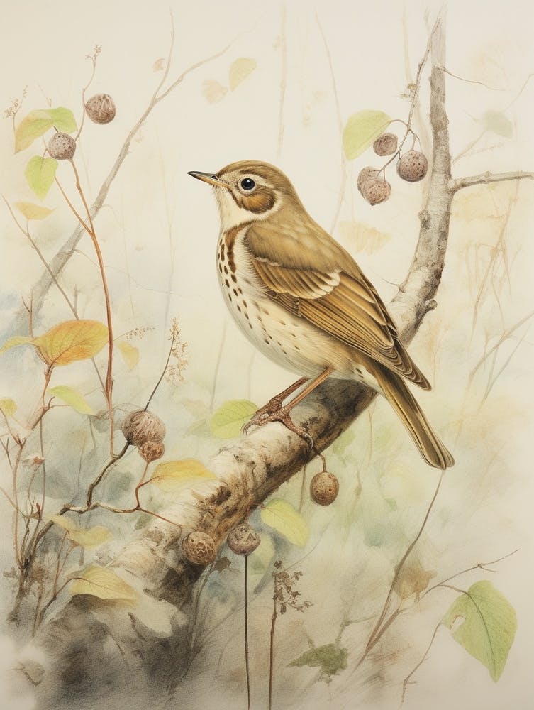 Vintage Bird Drawing Hermit Thrush 3