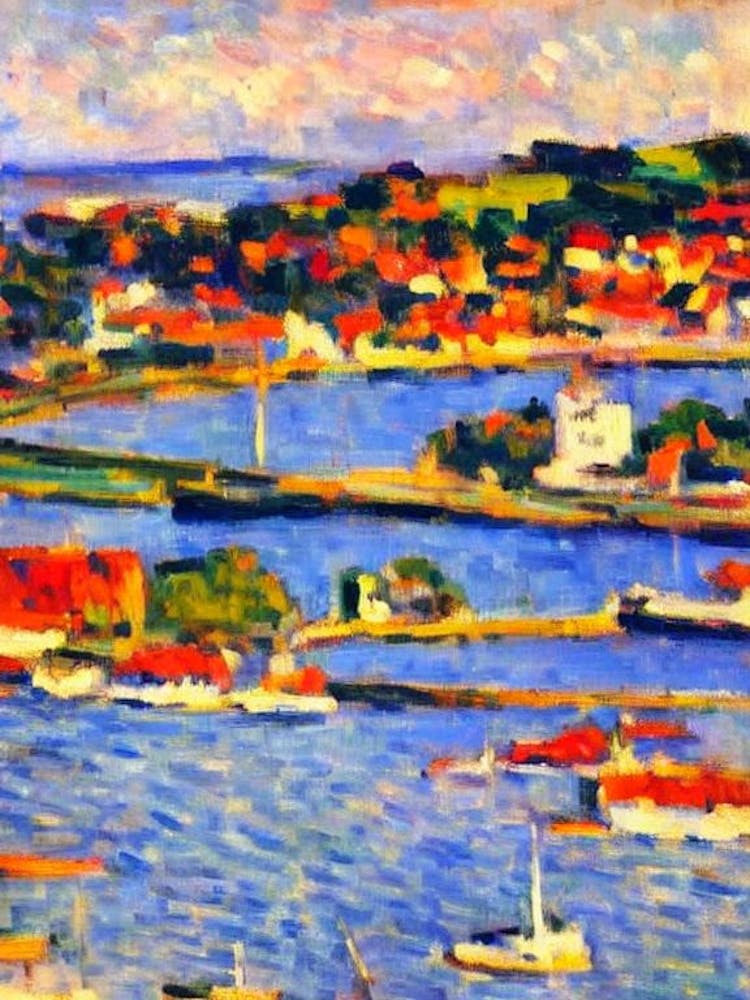 Port Of Dunedin New Zealand Brushwork Painting harbour