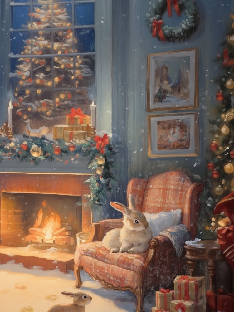 Christmas Rabbits In The Living Room