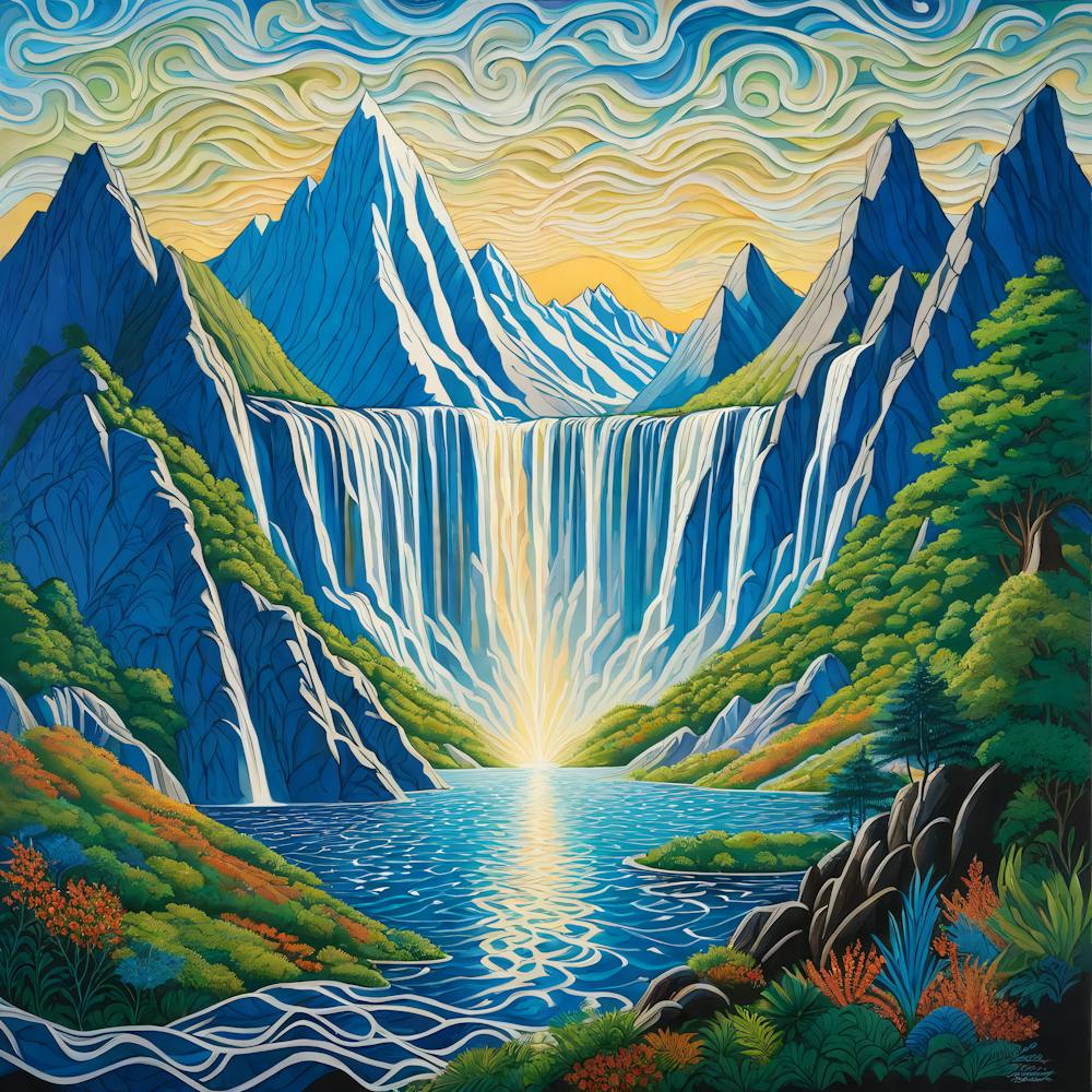 Nature Mountains Lake Forest Landscape Sunset Flowers Trees Sky Travel Digital Fantasy Anime Artwork Surreal Design Cartoon