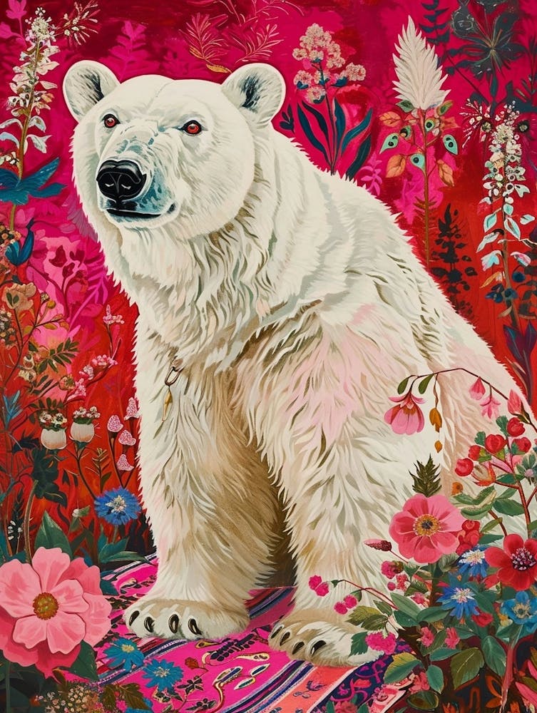 Floral Animal Painting Polar Bear 3