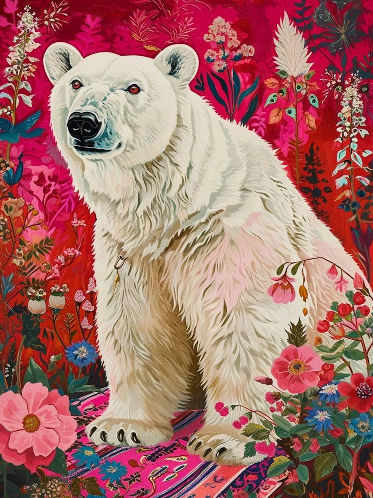 Floral Animal Painting Polar Bear 3