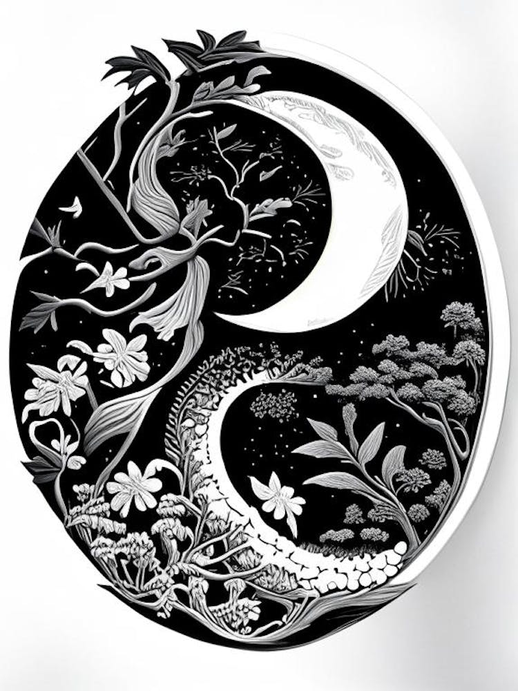 Black And White Yin and Yang 2 Linocut