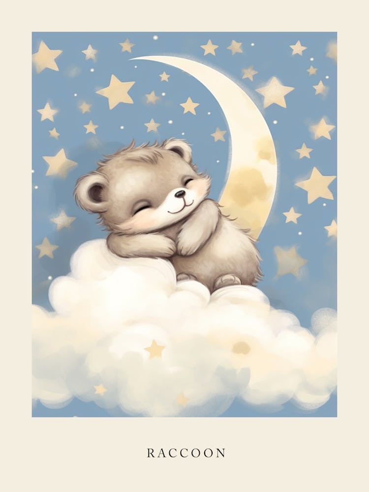 Sleeping Baby Raccoon 1 Nursery Poster