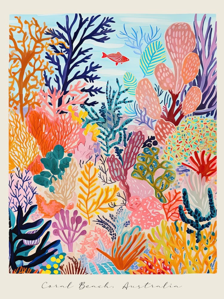 Poster Of Coral Beach, Australia, Matisse And Rousseau Style 3