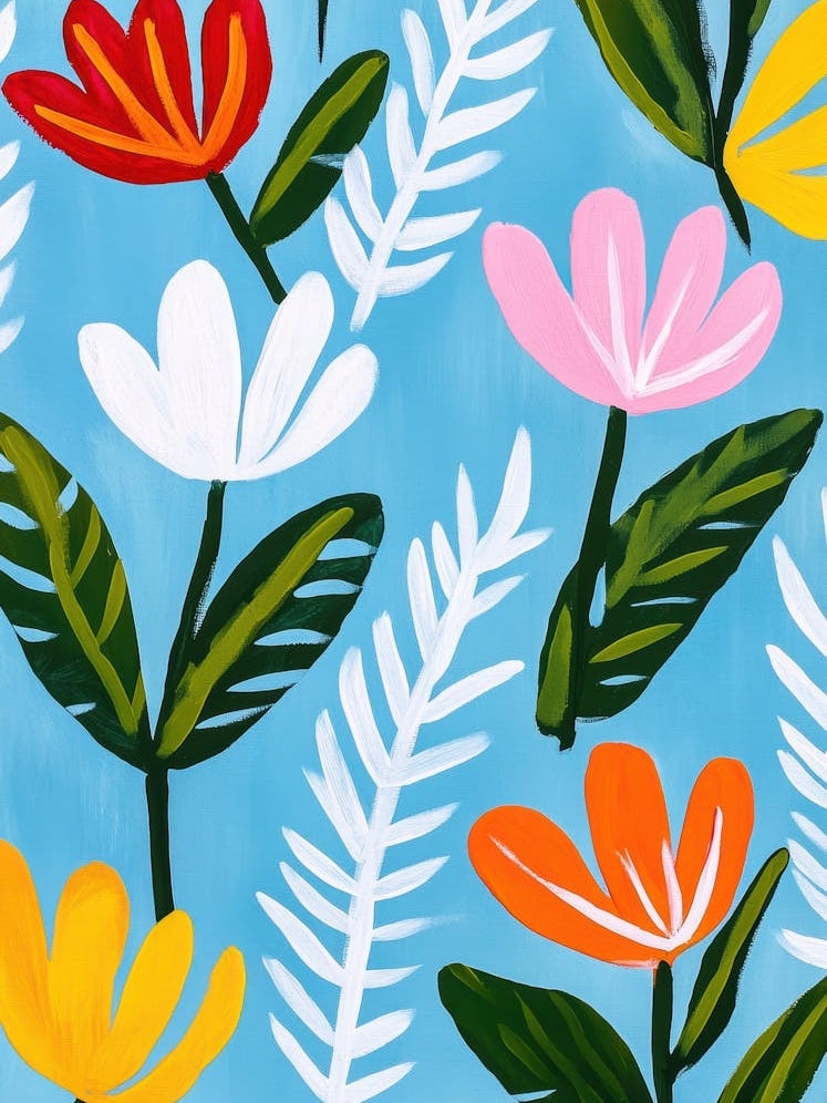 Flowers On A Blue Background 4