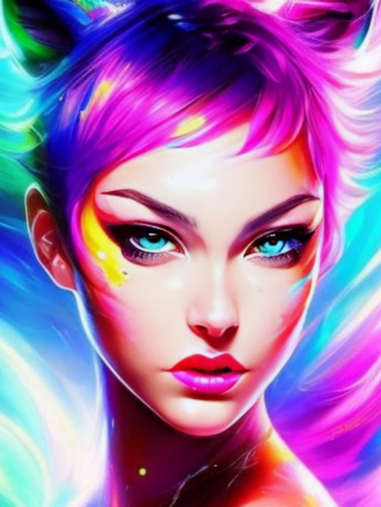 Cat Girl With Colorful Hair