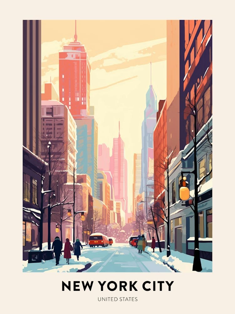 Vintage Winter Travel Poster New York City Usa 3