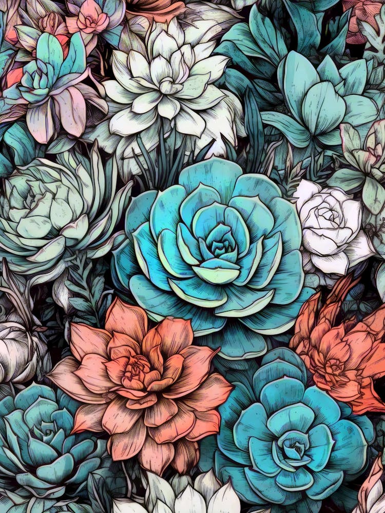 Succulents and cacti nature botany art 1