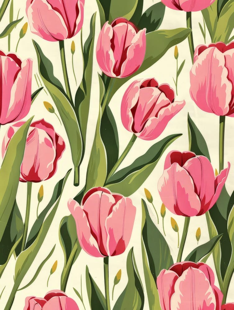 Pink Tulips Seamless Pattern