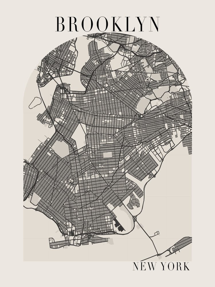 Brooklyn New York Boho Minimal Arch Full Beige Color Street Map 1