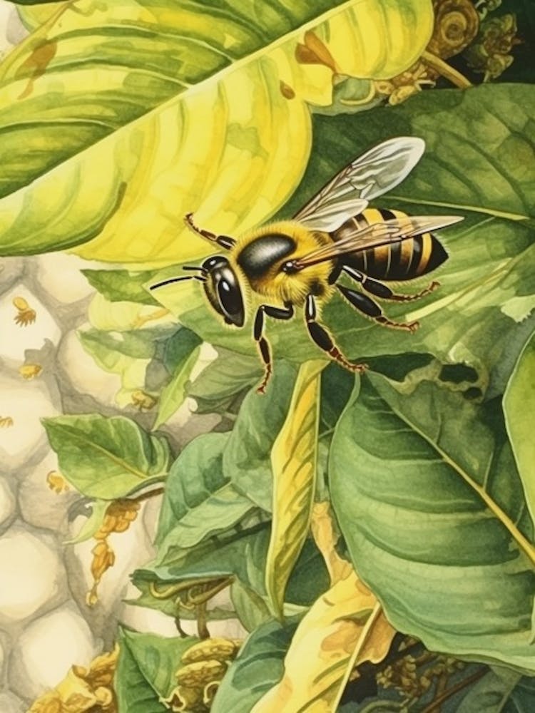 German Yellowjacket Bee Beehive Watercolour Illustration 3