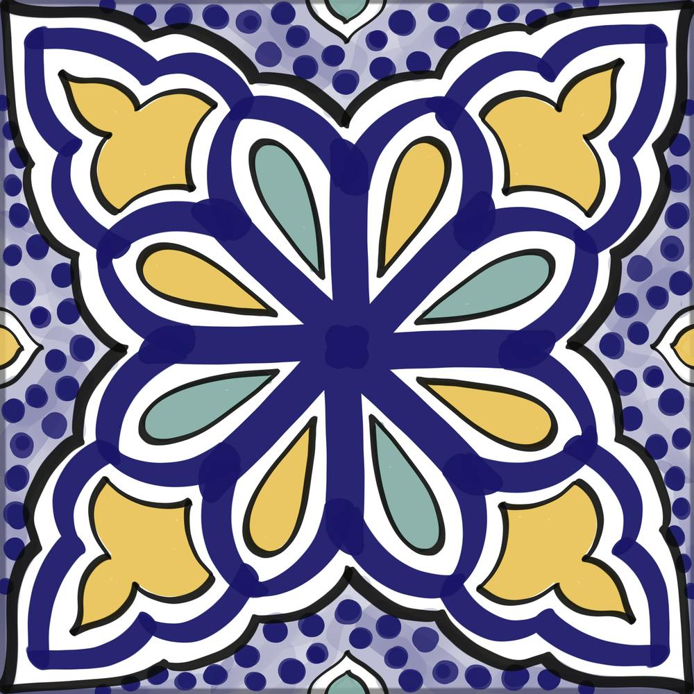 Blue and yellow portuguese tile