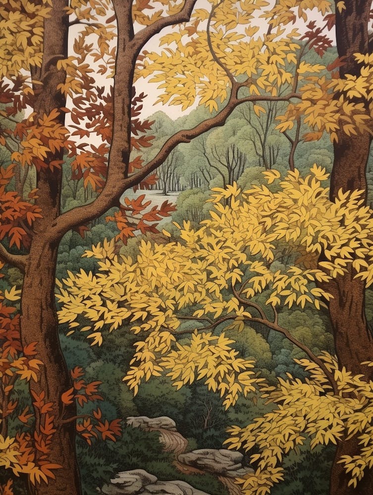 Gelbe Birke 2 Vintage Herbstbaumdruck