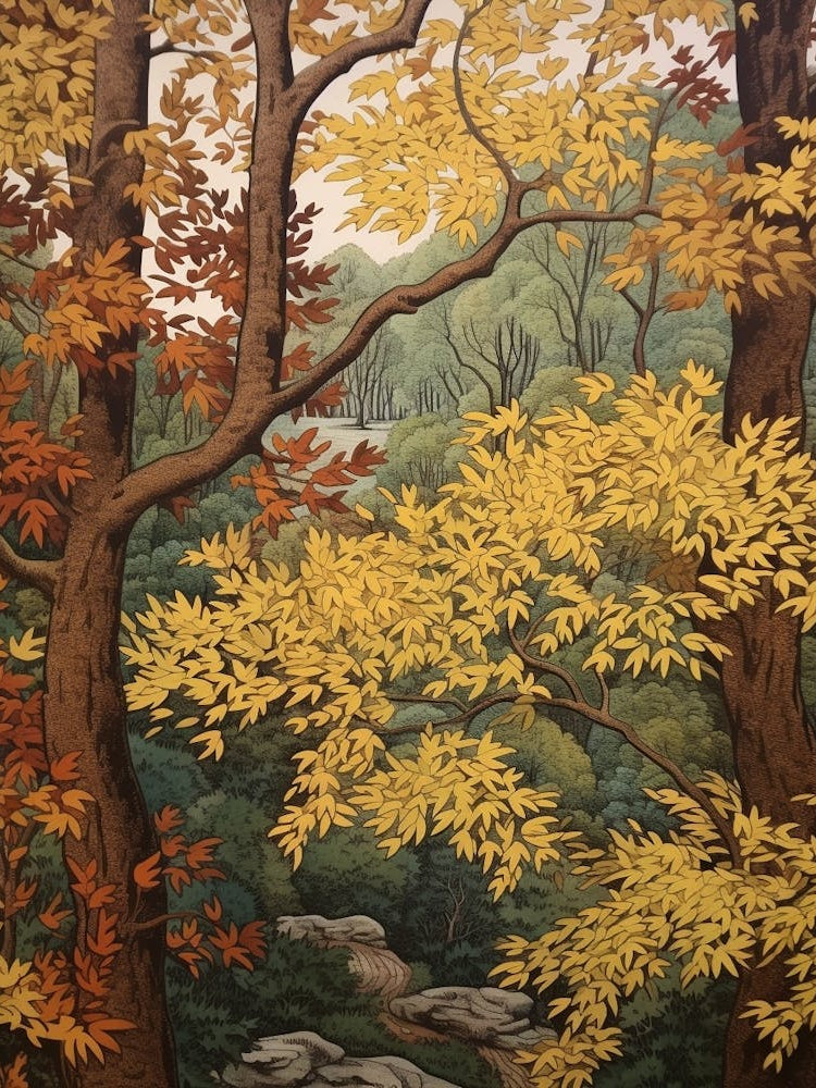 Yellow Birch 2 Vintage Autumn Tree Print 