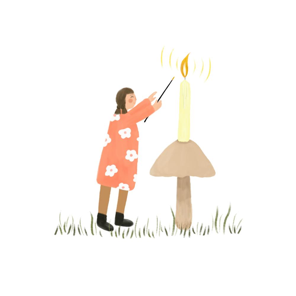 Girl Lighting A Candle Square