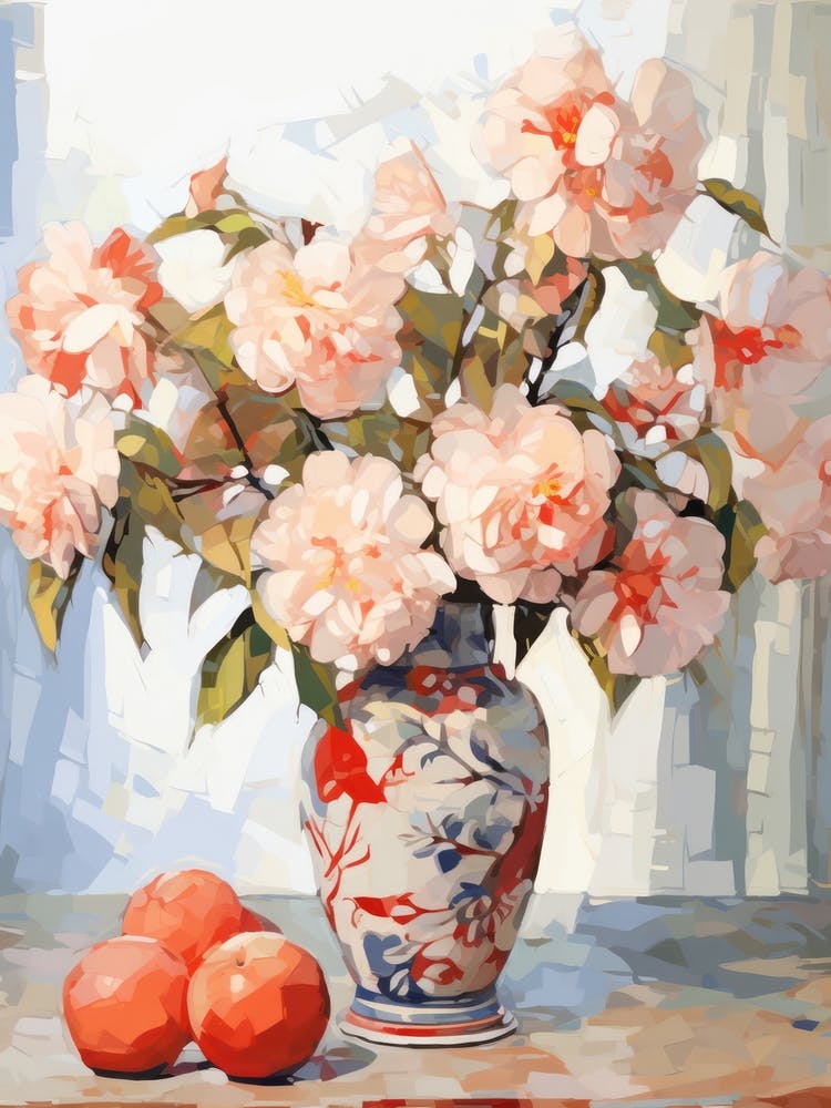 Camellia Flower And Peaches Still Life Painting 4 Dreamy