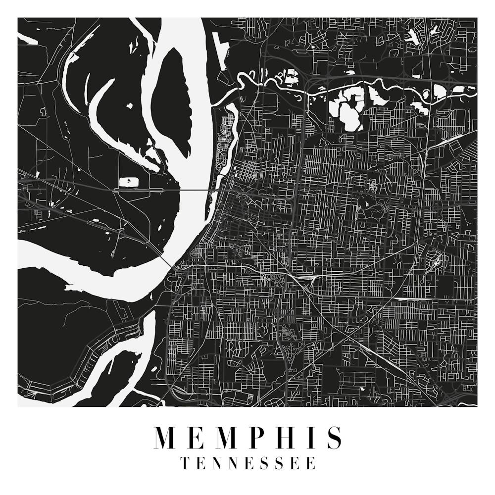 Memphis Tennessee Minimal Black Mono Street Map  Square