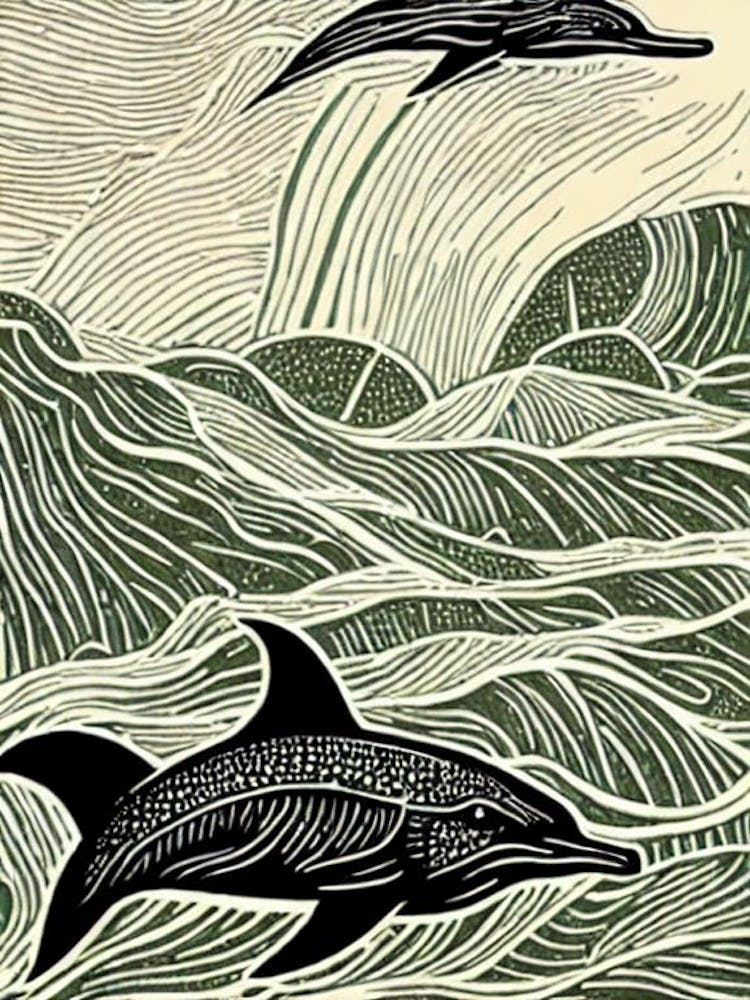 Bottlenose Dolphin II Linocut