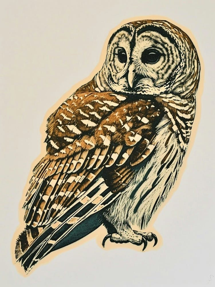 Barred Owl Linocut Blockprint 2