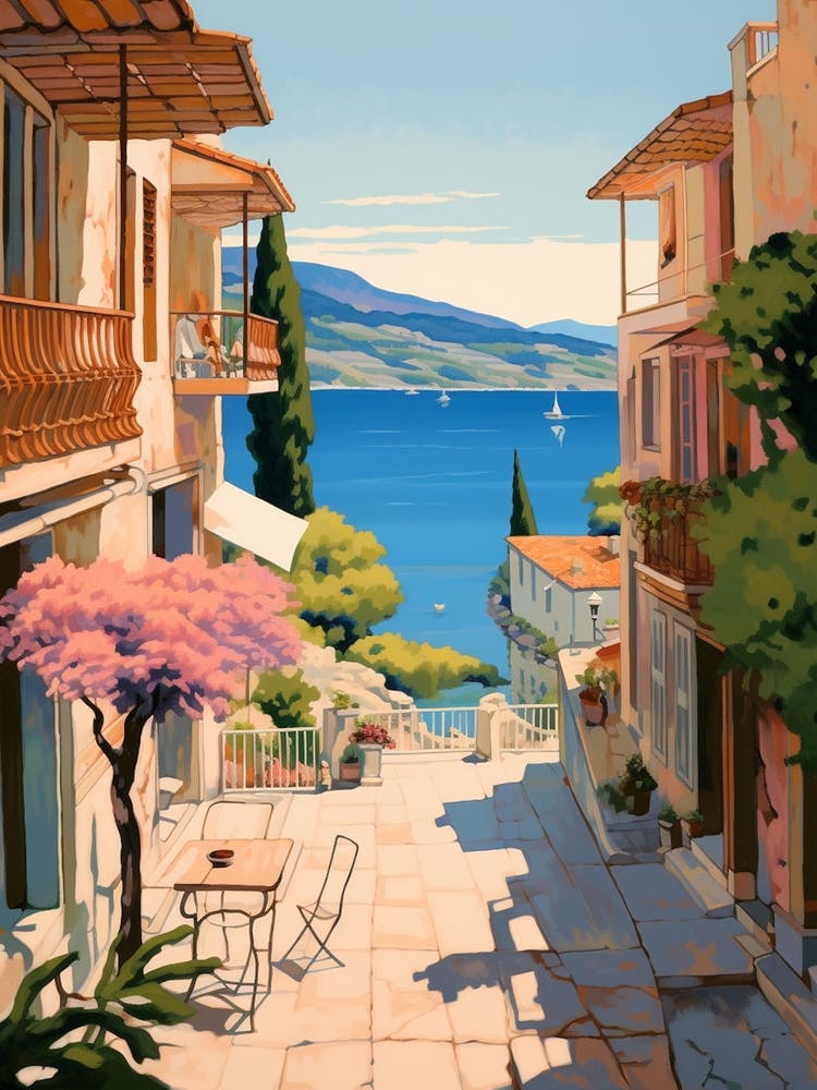 Fethiye Turkey 3 Vintage Pink Travel Illustration