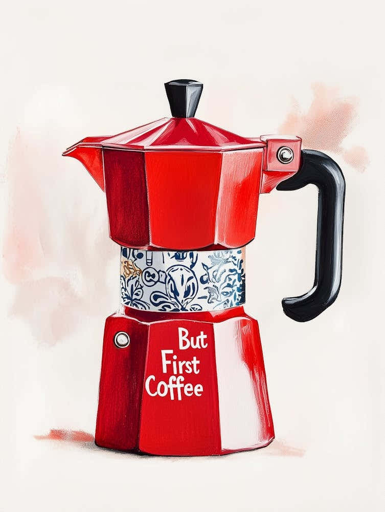 But First Coffe Moka Pot, Vintage Text Espresso Love