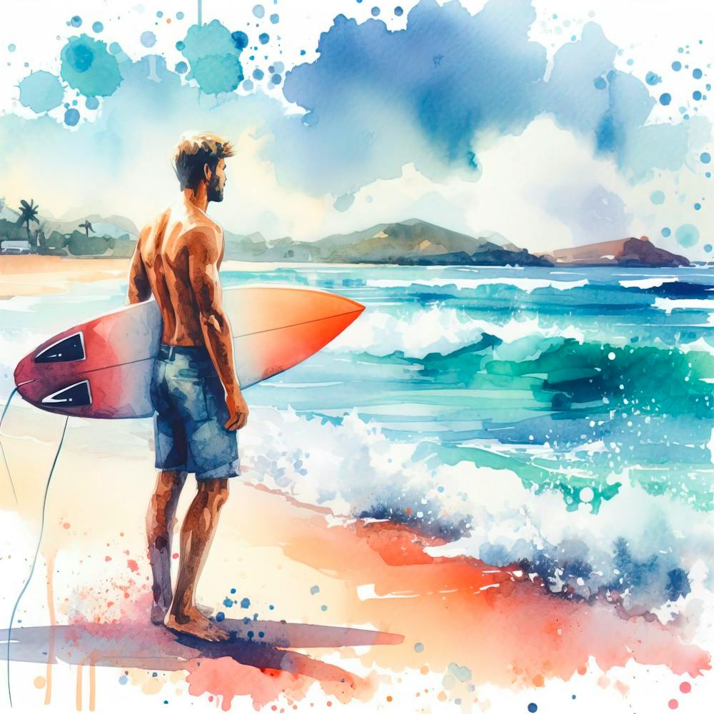 Surfeur à l'Aquarelle