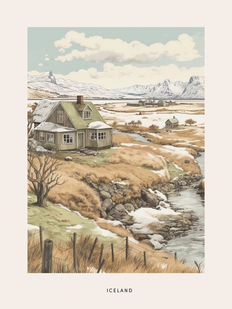 Vintage Winter Poster Iceland 1