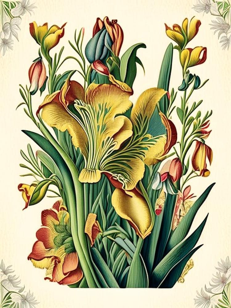 Freesia 2 Floral Botanical Vintage Poster Flower