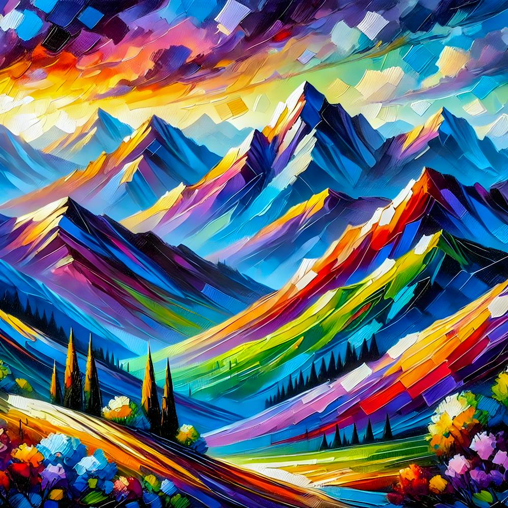 Majestic Mountain Landscape Painting – Modern Art with Vibrant Colors