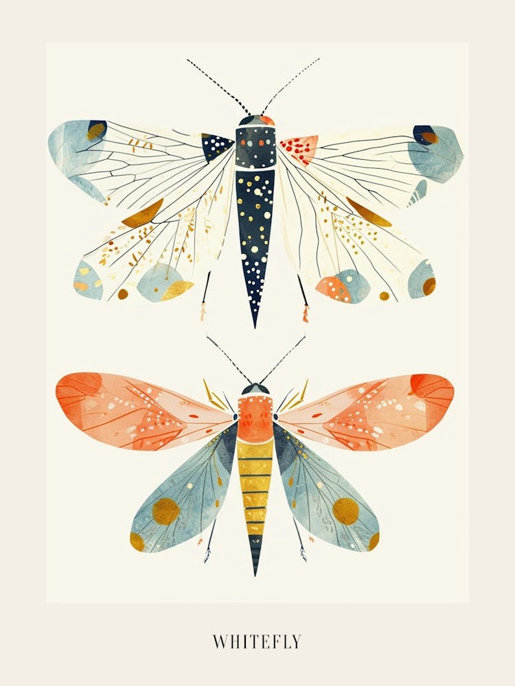 Colourful Insect Illustration Whitefly 7 Poster