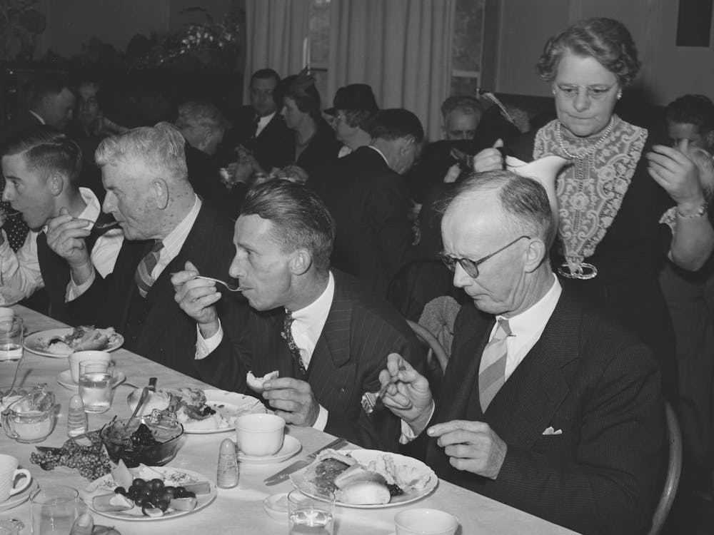 Members Of The Loomis Fruit Association At Dinner After Their Fortieth Annual Meeting, Loomis, Placer Count