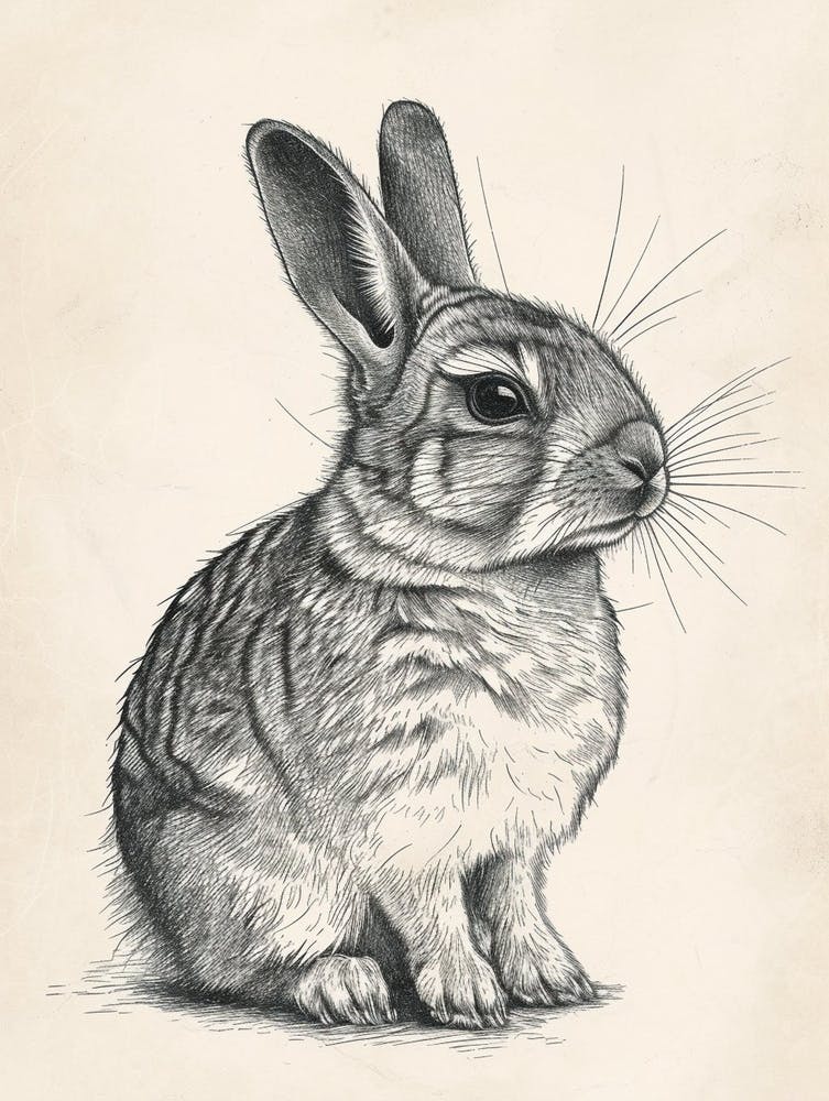 Chinchilla Blockprint Rabbit Illustration 8