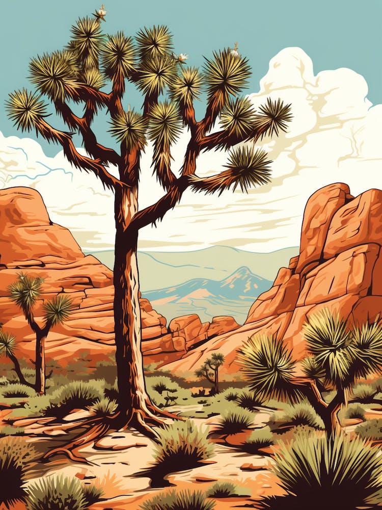 Retro-Illustration eines typischen Joshua Tree 3