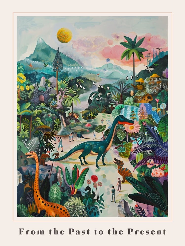 Colourful Dinosaur & Human Painting Poster
