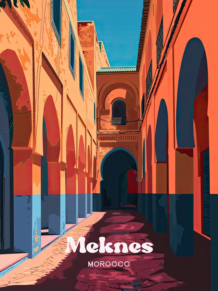 Meknes Morocco Mosaic Travel Art Illustration