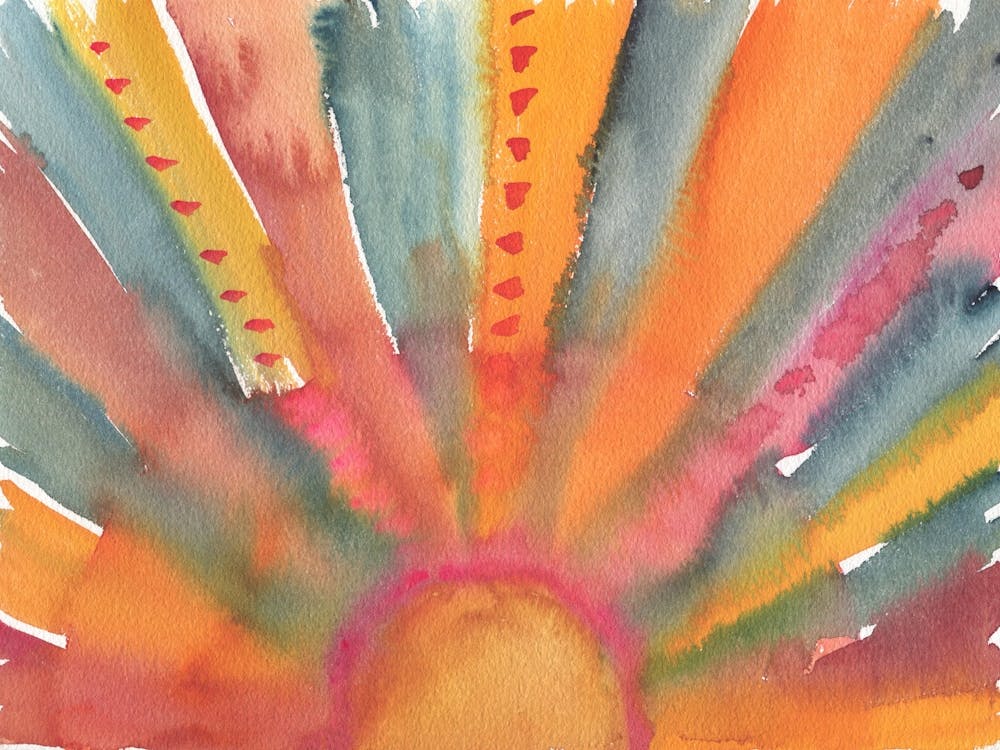 Watercolor Colorful Sun, Boho Sunset