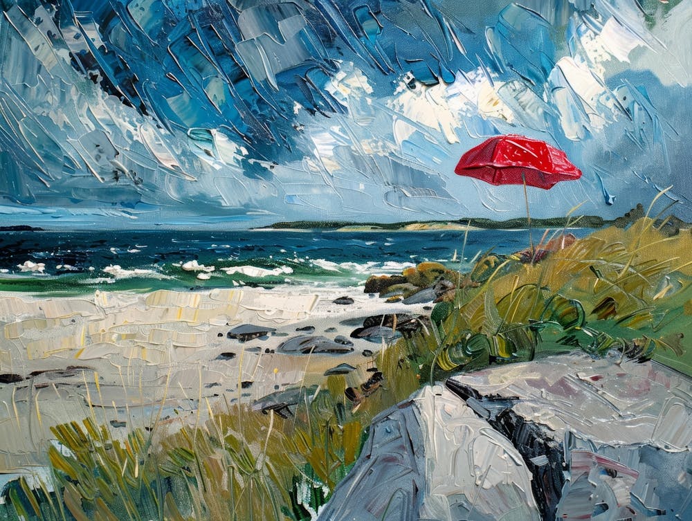 Red Umbrella On The Beach 3