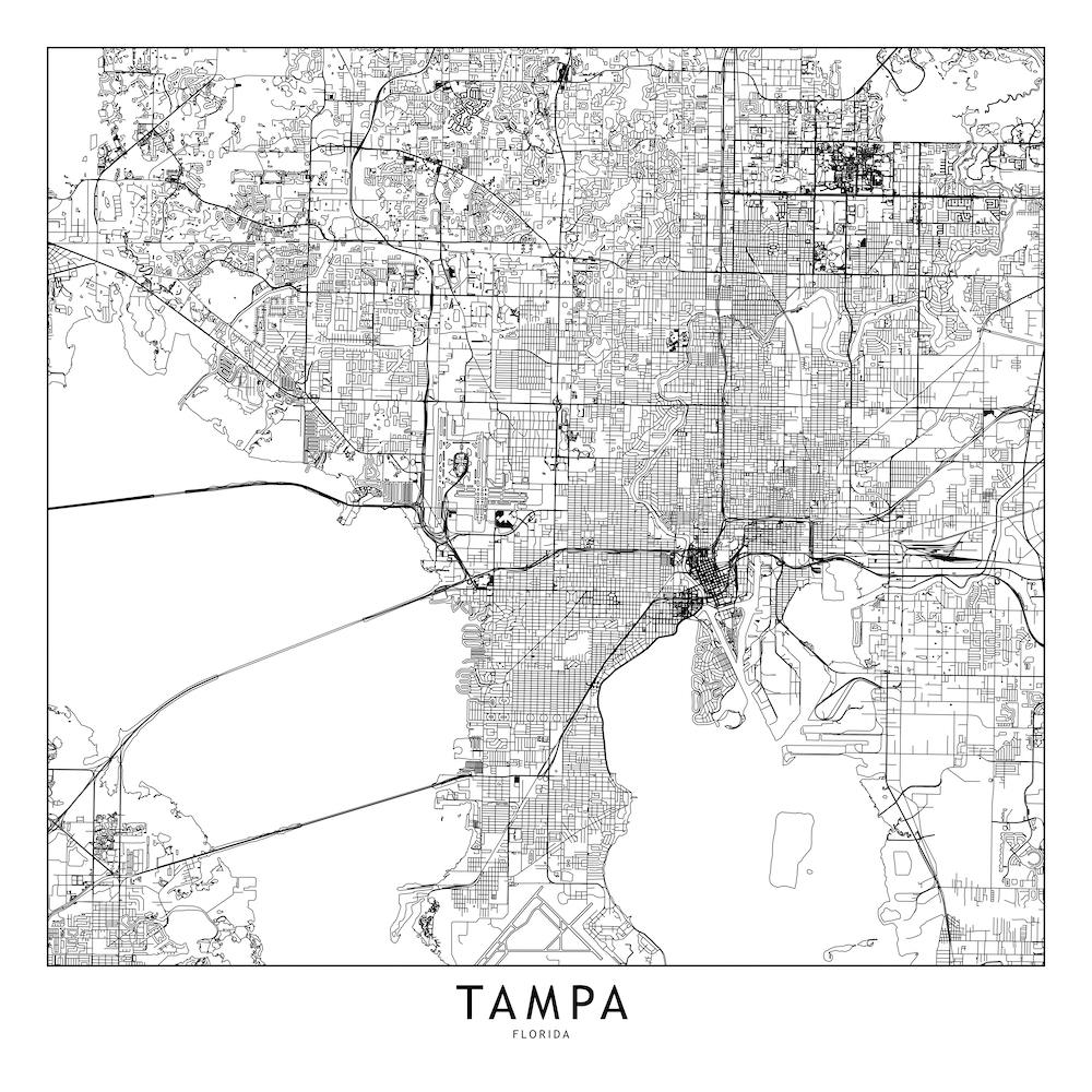 Tampa White Map Square