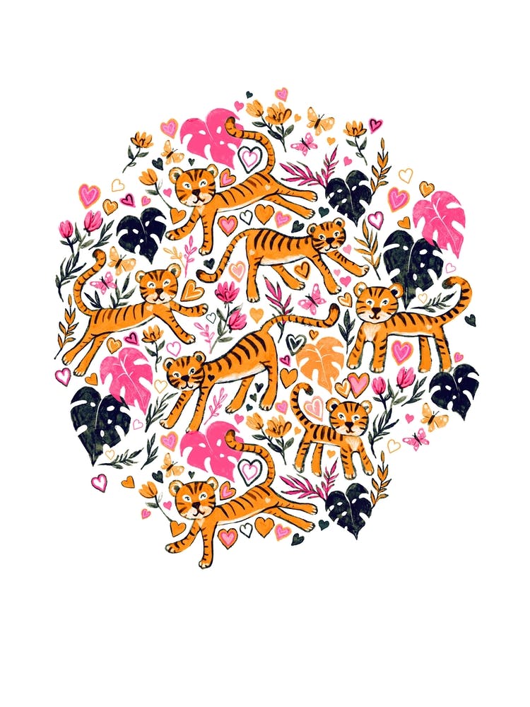 Happy Valentine Tigers In Pink