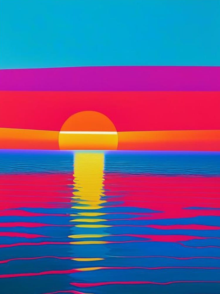 Sunrise Over Ocean Waterscape Colourful Pop Art 1