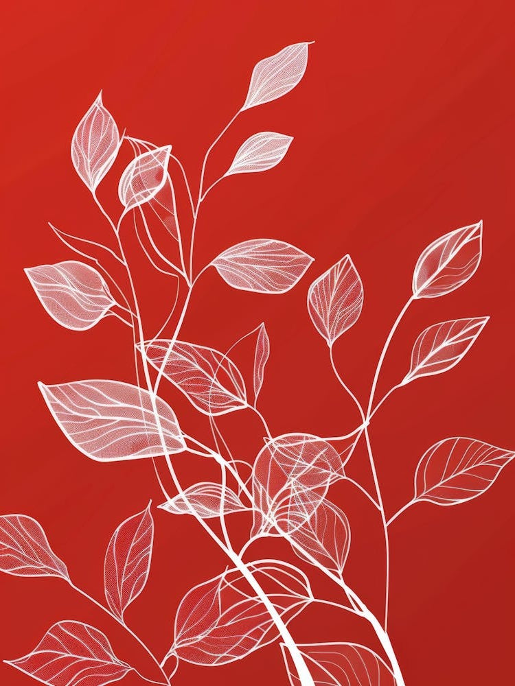 White Leaves On Red Background 7