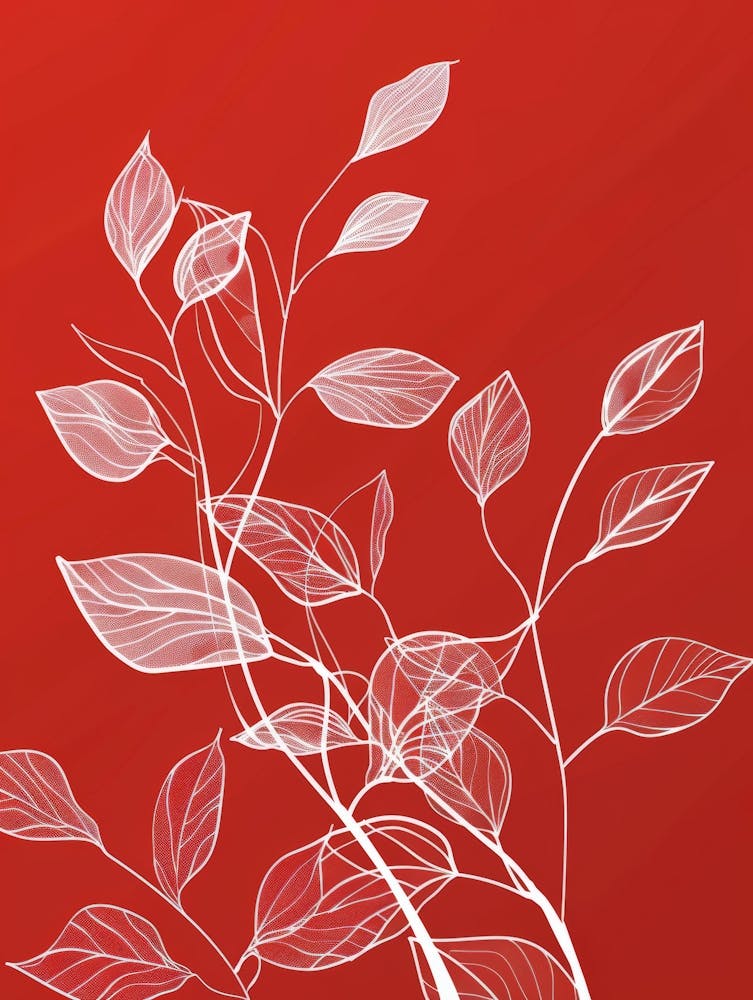 White Leaves On Red Background 7